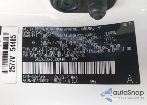 2013 Toyota Sienna L V6 7 Passenger from USA, damaged, VIN 5TDZK3DC4DS299440